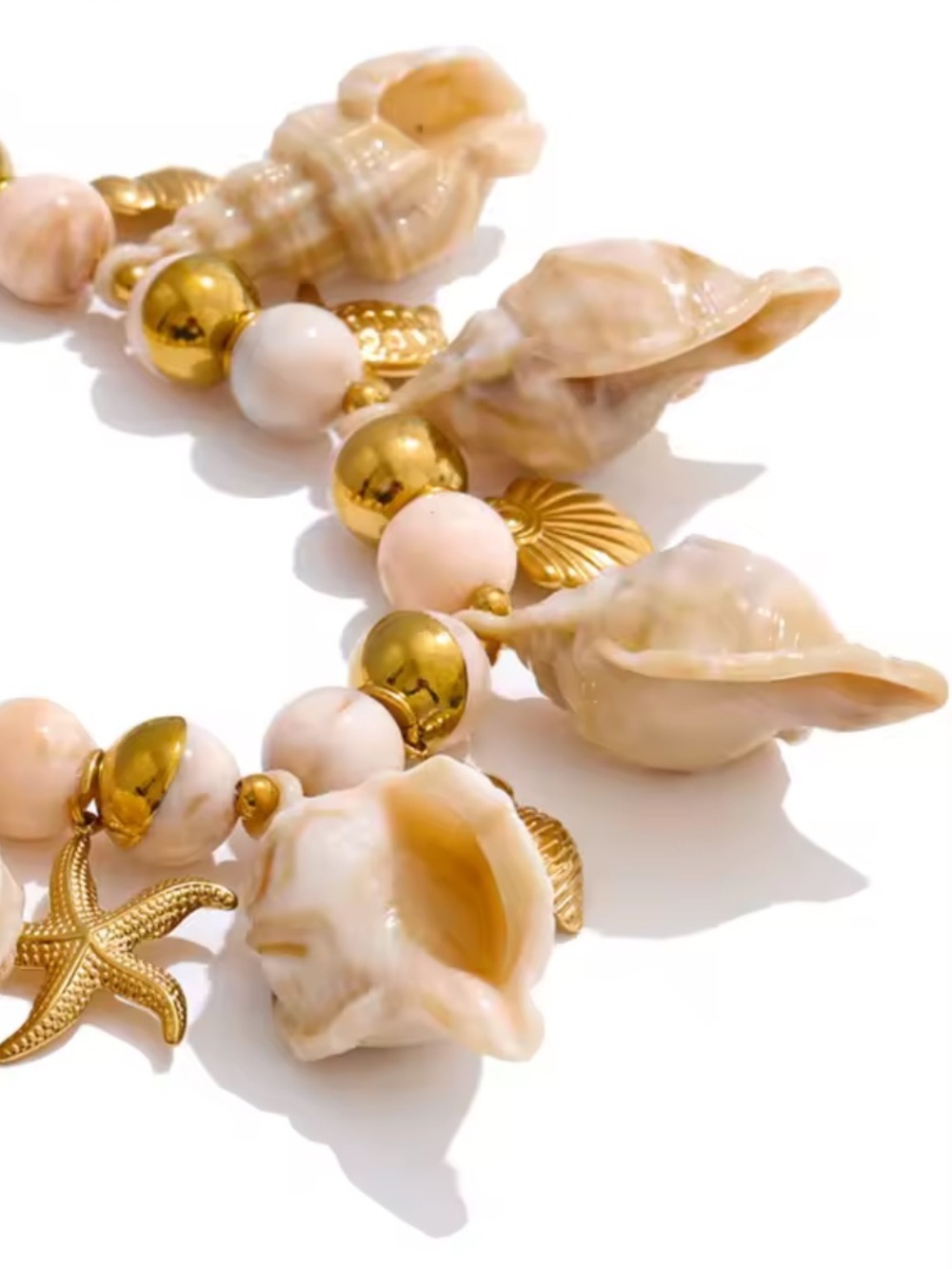Coastel Cream Gold Shell Charm Beaded Necklace - Picture 5 of 12